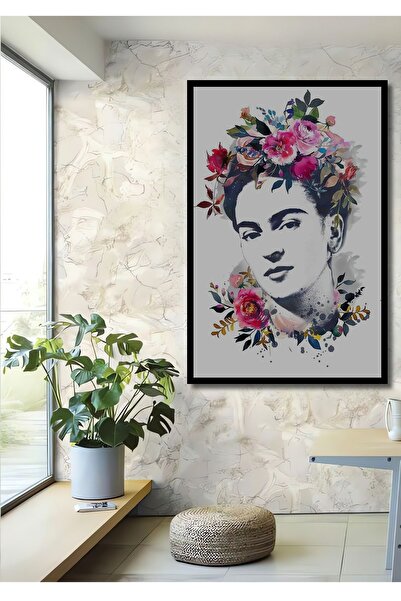 Caddemia Tablou decorativ din lemn cu aspect de ramă, Frida Kahlo, cu flori, ...