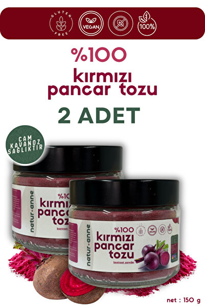 NATURANNE Kırmızı Pancar Tozu 2 Adet 150 gr Cam Kavanoz - Doğal , Katkısız , Koruyucusuz , Premium