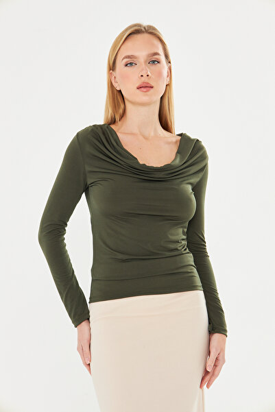 let s shine Drape Collar Sandy Long Sleeve Blouse - 738