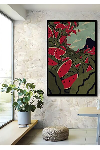 Caddemia Tablou decorativ din lemn, cu aspect de ramă, cu pepene verde, pentr...