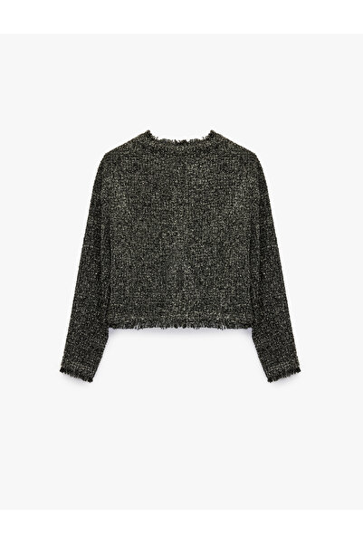 Koton Дългоръкавно сако от туид с копчета и велосипедна яка