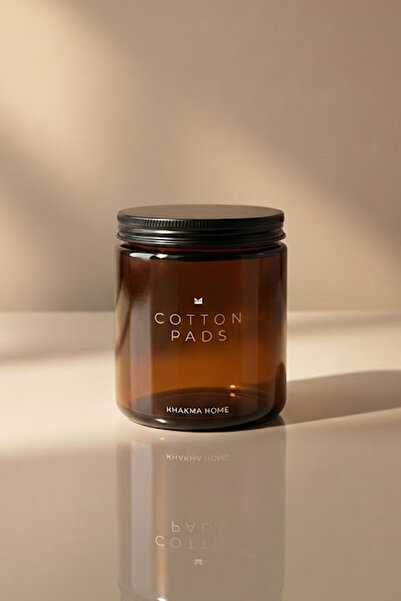 KHAKMA Amber Glass Cotton Pads Jar – Makeup Cotton Storage Box with Screw Lid