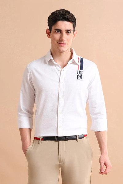 U.S. Polo Assn. Mens White Oxford Logo Tailored Fit Shirt