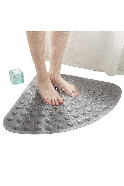 ZUZU MADE Antrasit Gri Renk Vantuzlu Köşe Banyo Duş Kaydırmazı ve Banyo Duş Paspası 54x54 cm Pearlette Mat