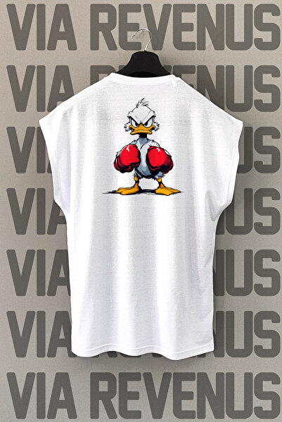 Vordevia Boxing Duck Tricou Sport din Bumbac 100% cu Imprimeu pe Spate cu Mân...