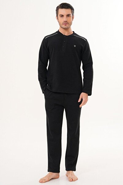 Mecit Pijama Mecit 2998 Black Thessaloniki Fabric Winter Men's Pajama Set