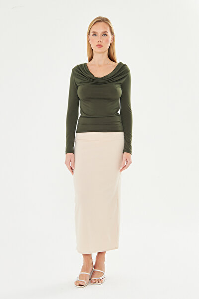 let s shine Drape Collar Sandy Long Sleeve Blouse - 738