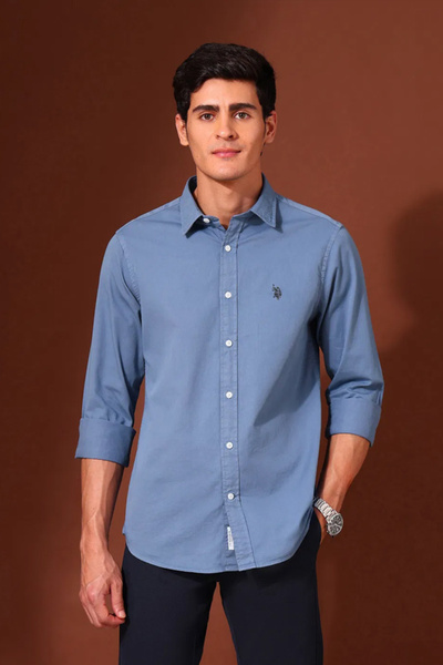 U.S. Polo Assn. Mens Blue Pure Cotton Tailored Fit Twill Shirt
