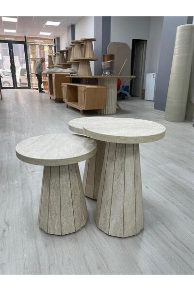 Nova Dizayn TRAVERTEN 3 LÜ MANTAR SEHPA