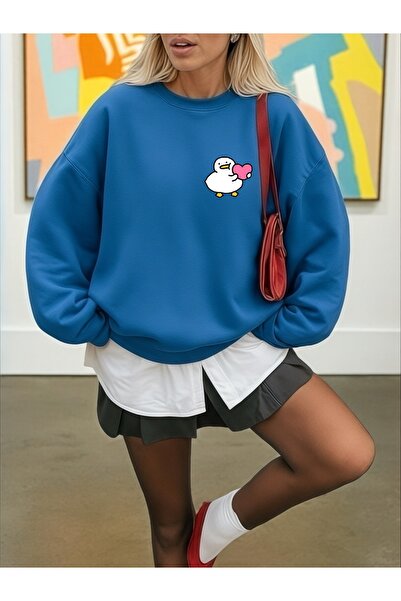 ArtYus سويت شيرت بأكمام طويلة للجنسين من Cute Duck Transfer Ba مطبوع مقاس كبي...