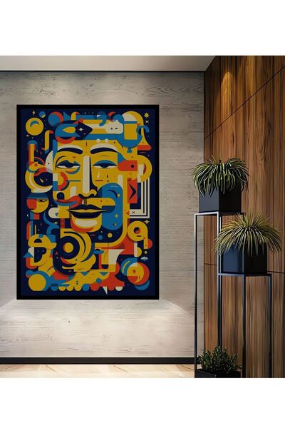 Caddemia Tablou decorativ din lemn cu aspect de ramă, cu geometrie colorată, ...