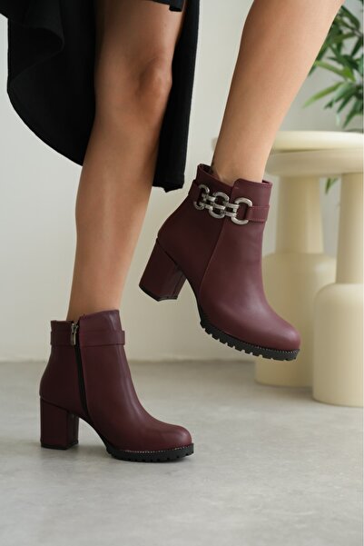 AUREA MILANO Women's Zippered Buckle Detailed Daily Use Short Heeled Boots Shoes