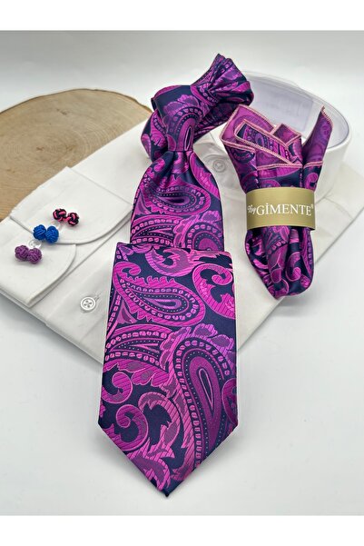 Gutiero ربطة عنق كلاسيكية مع منديل منقوش بالشال الأرجواني