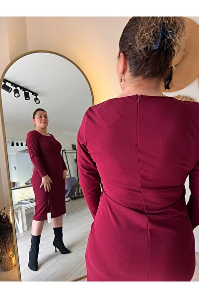 MJORA Square Neck Midi Length Crepe Fabric Pencil Dress