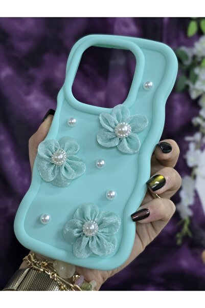 Magic Ring Infinix Hot 40I / Tecno Spark 20 / Spark 20C Compatible Water Green Pearl & Tulle Floral Stylish Phone Case