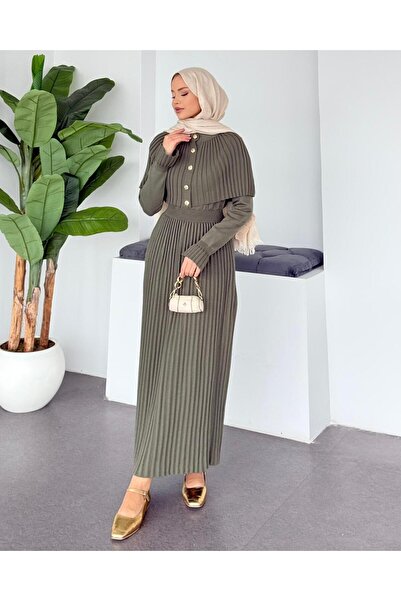 Adalenna Moda Pelerinli Tasarım Triko Elbise