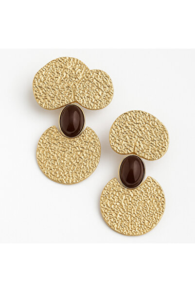 neslyaccessories Brown stone big plate dangle tattoo earrings