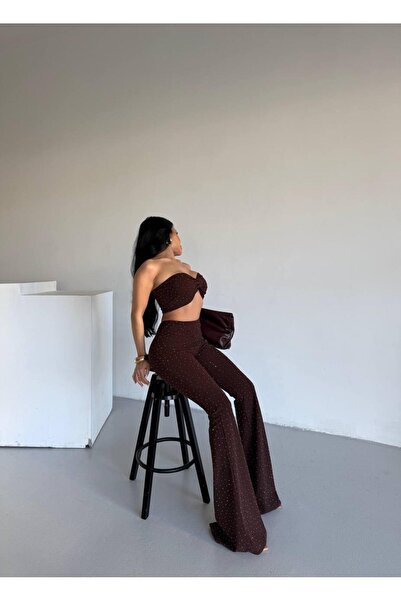 sajarsln Σετ δύο τεμαχίων Saja Rsln με φιόγκο και καμπάνα παντελόνια με λαμπερές πέτρες L ελαστικό ύφασμα