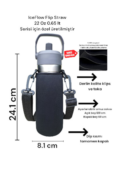 MELA 0.65 lt Flip Straw neopren termos kılıfı ve Omuz Askısı