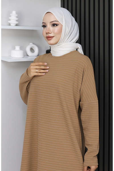 sefamerve ελαφρύ Basic ριγέ τουνίκ άνετη εφαρμογή 8764-02 Γαλακτώδης καφές