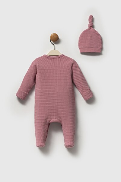 Moi Noi 100% Cotton Waffle Textured Hat Romper – Oeko-Tex Certified (Plum / Mint / Petrol)