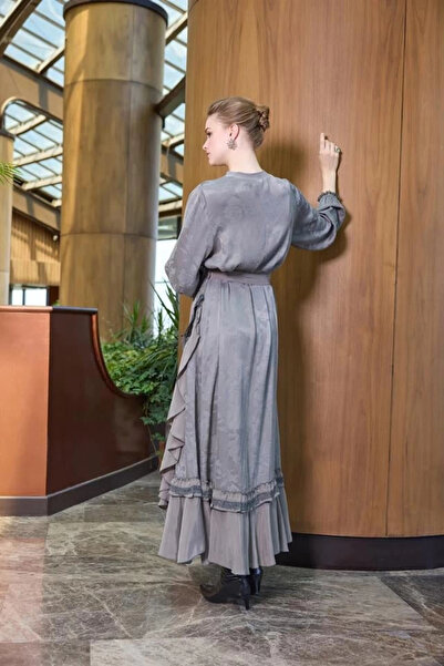 MissWhence 38806 Cupro Lace Detailed Dress Gray