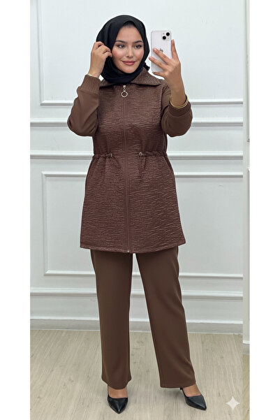 CELTMODA Women's Zippered Waist Lace-Up Hijab Two-Piece Set - Brown