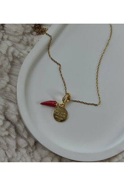 Lume Store Altın Renkli Biber Charm Detaylı 316L Çelik Kolye