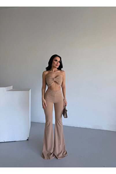 sajarsln Σετ δύο τεμαχίων Saja Rsln με φιόγκο και καμπάνα παντελόνια με λαμπερές πέτρες L ελαστικό ύφασμα