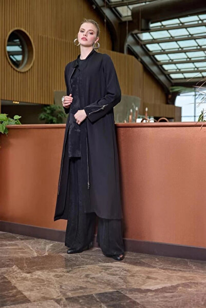 MissWhence Ribbed Detailed Top Coat 38404 Black