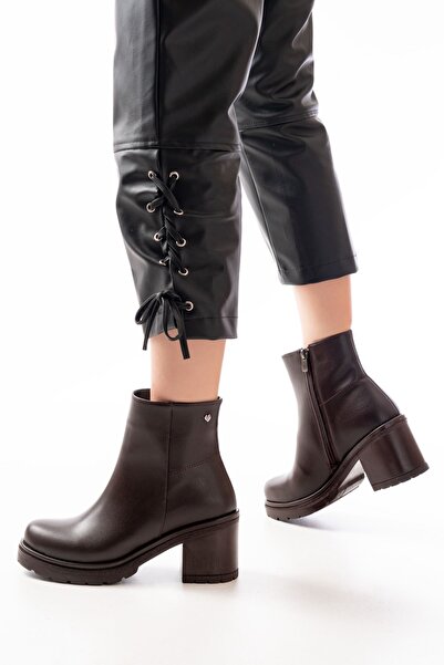 Zerenyus Zri̇n-3020 Premium Brown Zippered Thick Heeled Winter Women's Boots