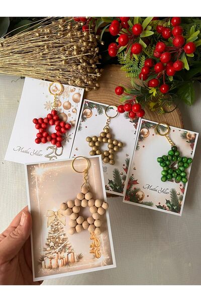 cev den store Yılbaşı Yıldız Anahtarlık Hediyelik Yeni Yıl Hediyesi 4 Adet An...