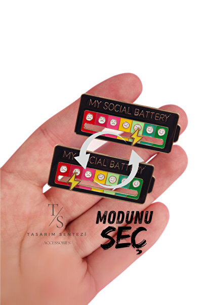 Tasarım Sentezi Rozet Metal Broş Siyah Ayarlanabilir Sosyal Pil Sarj Batarya ...