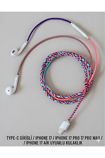 rangmobil Iphone 17/iphone 17 PRO /iphone 17 PRO MAX /iphone 17 AİR UYUMLU -Type-c Girişli Örgülü Kulaklık