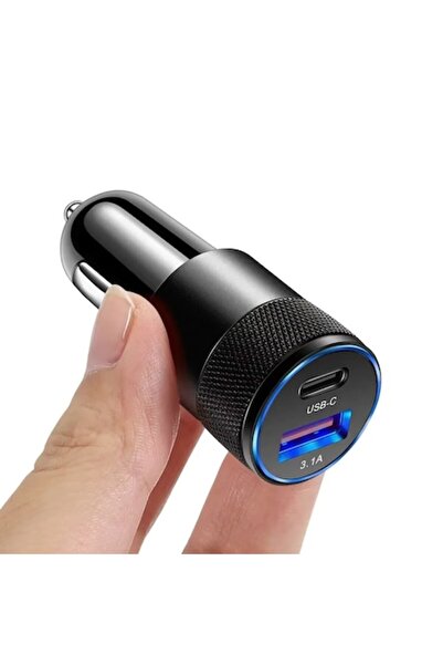 AIM TO POWER Încărcător auto rapid mini USB + Type-C PD 18W, negru, compatibil cu iPhone, Samsung, HUAWEI, OPPO, Viv