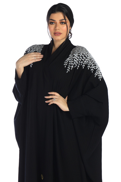 ROZA ABAYA عباية بشت فخمة نسائي سوداء لف من قماش راما مع طرحة مجانًا