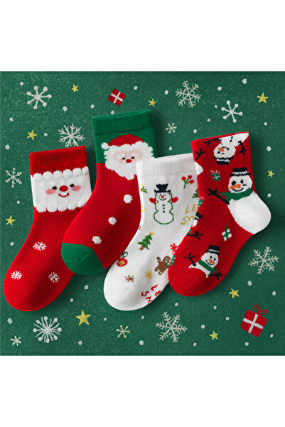 OKAVANGO 31-34 Çocuk Yılbaşı Çorabı Unisex Noel Babalı Desenli Çorap Geyikli ...