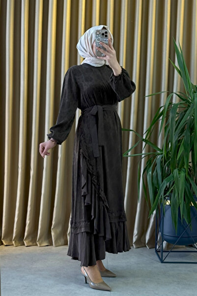 MissWhence 38806 Cupro Lace Detailed Dress Brown