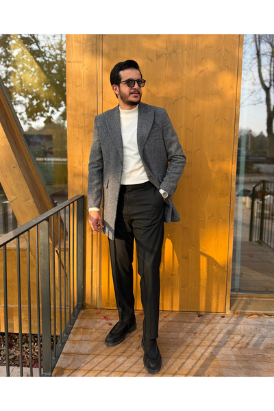 Avni Ceylan Men's Zigzag Patterned Wool Cashmere Coat