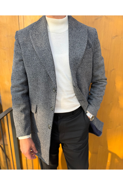 Avni Ceylan Men's Zigzag Patterned Wool Cashmere Coat