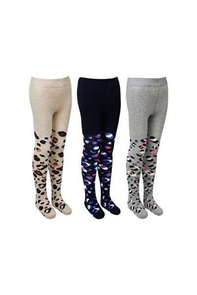 Bross Semoor Leopar Desenli Kız Çocuk Külotlu Çorap Açık Gri