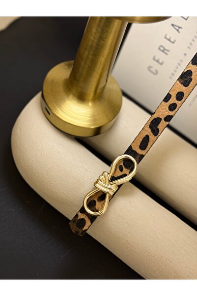 TABA BUTİK Gold Buckle Detailed Leopard Women's Belt 105 cm