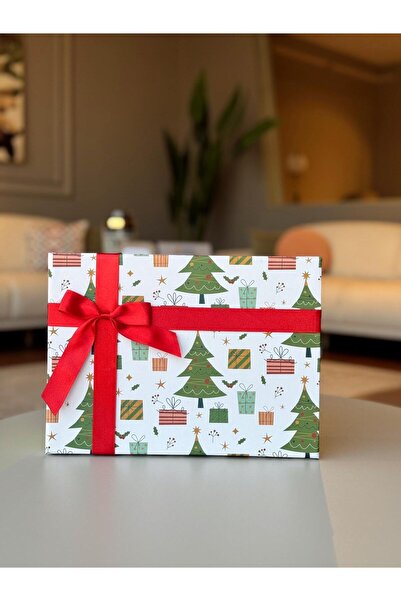 KOLİX 3-Piece New Year Themed Decorative Bow Gift Box Pine Tree Happy New Year Christmas Box