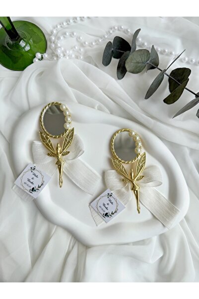 Gami Handmade İnci Süslemeli Gold Melek Ayna Magnet Söz, Nişan, Düğün, Nikah, Mevlüt Hediyelik - 20 Adet