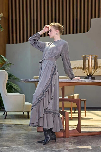 MissWhence 38806 Cupro Lace Detailed Dress Gray