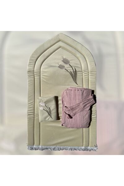 MAYAR 3-piece set: prayer mat, embroidered foam rug, Quran cover