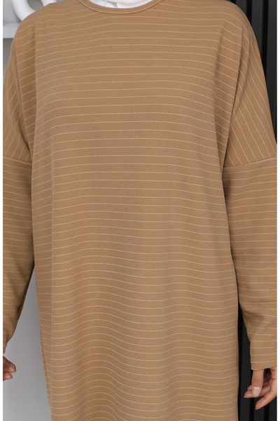 sefamerve ελαφρύ Basic ριγέ τουνίκ άνετη εφαρμογή 8764-02 Γαλακτώδης καφές