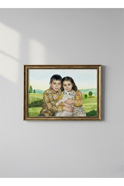 Shop Asiyan ÇERÇEVELİ SULU BOYA ÇİZİM (70x100 cm) (fotoğraf birleştirme , birleştirme çizim, çocukluk)