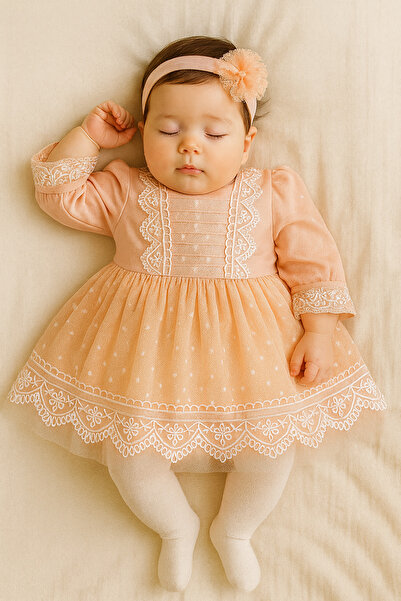 Melekpare Baby Girl Mevlüt Dress French Lace Mevlit Set Baby Mevlütlük Set Dress Bandana Socks