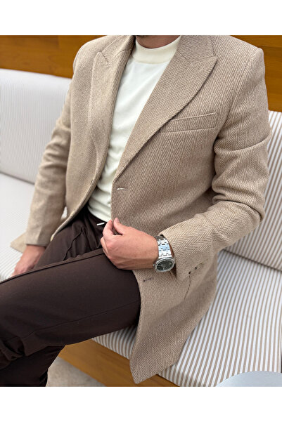 Avni Ceylan Men's Zigzag Patterned Wool Cashmere Coat